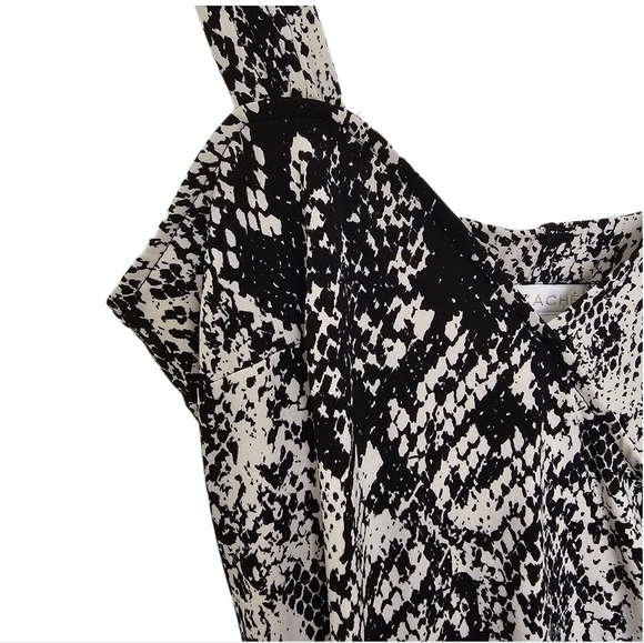 Cache Y2K snake animal print black & white v-neck wide strap wrap midi dress - Picture 5 of 14